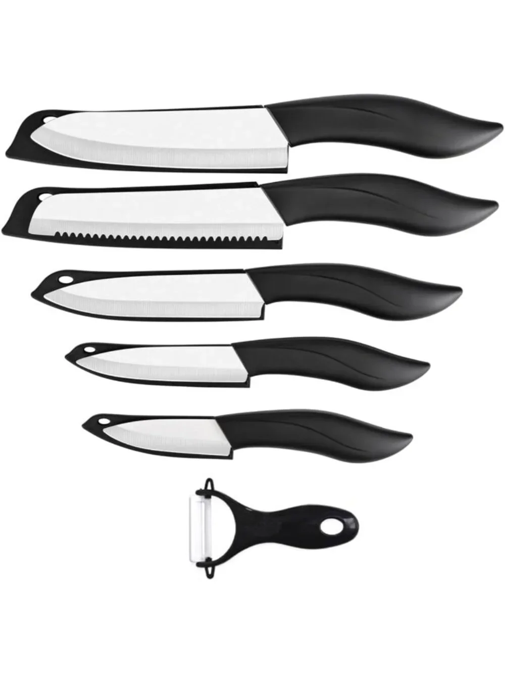 6-Piece Ceramic Knife Set with Sheath Covers & Peeler - Kitchen Chef Essentials